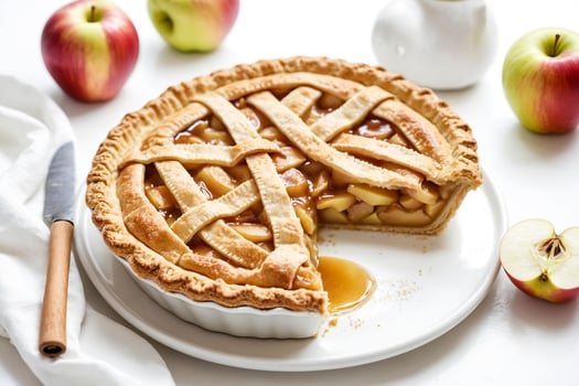 Close-up of Delicious Apple Pie with a Sliver Missing photo