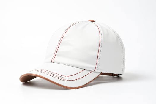 White Leather Baseball Cap with Red Stitching photo