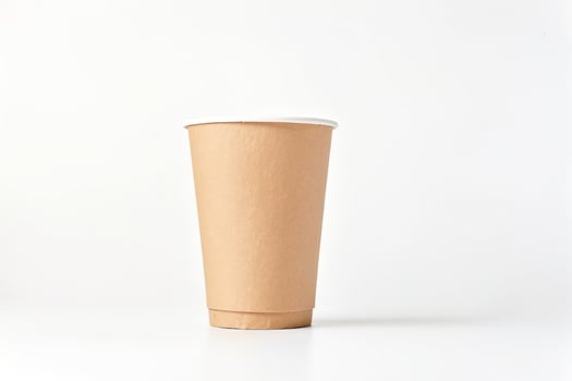 Brown Paper Cup with White Lid on White Background photo