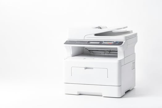 White Multifunction Printer on White Background photo