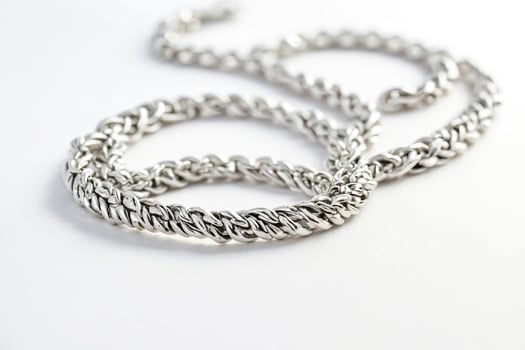 Closeup of a Silver Chain on a White Background photo