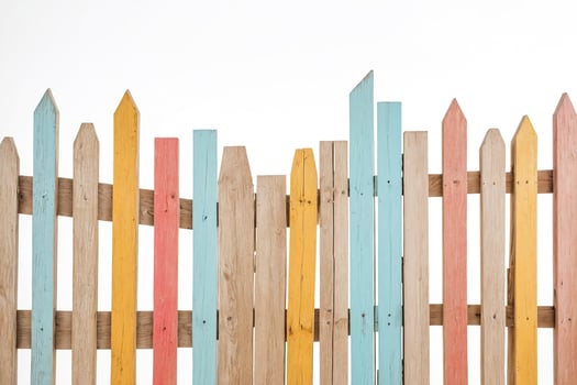 Colorful Wooden Fence Isolated on White Background photo