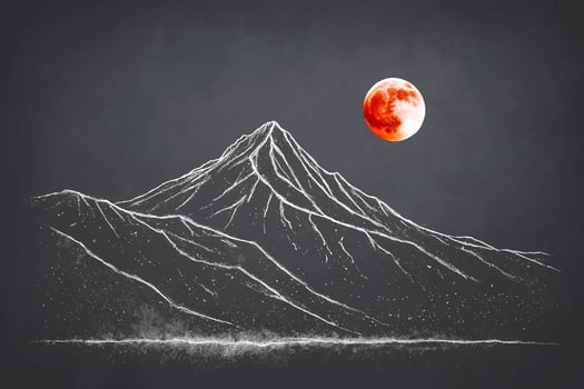 Chalkboard Drawing of a Mountain Range Under a Red Moon photo