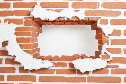 Broken Brick Wall with White Mortar photo