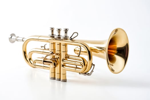 Golden Trumpet Instrument on White Background photo