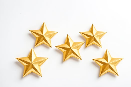 Five gold stars on white background photo