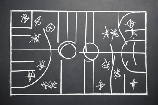 Basketball Play Drawn on Chalkboard photo