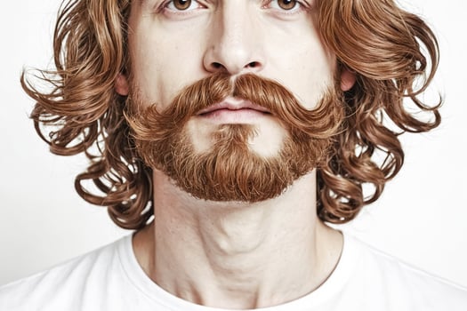 Close-up of a man with red hair and a beard photo
