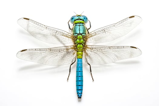 Blue Dragonfly With Spread Wings On White Background photo