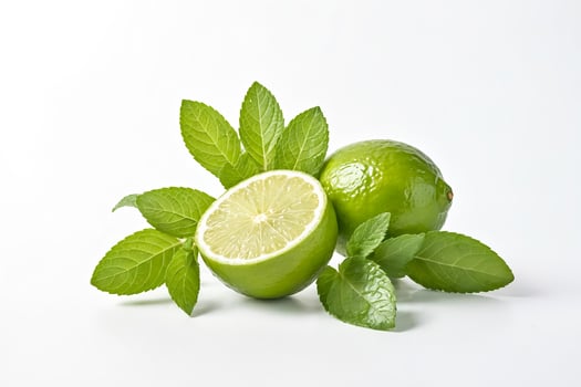 Fresh Limes and Mint Leaves on White Background photo