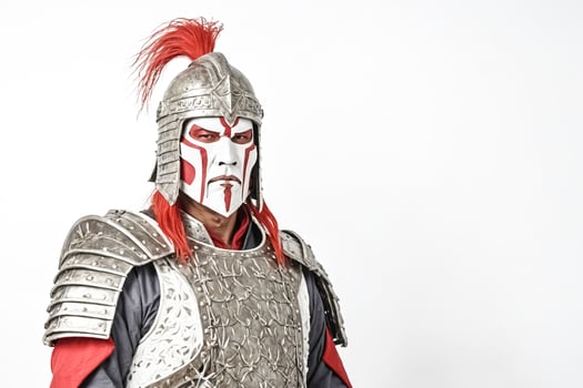 Warrior in red and silver armor photo