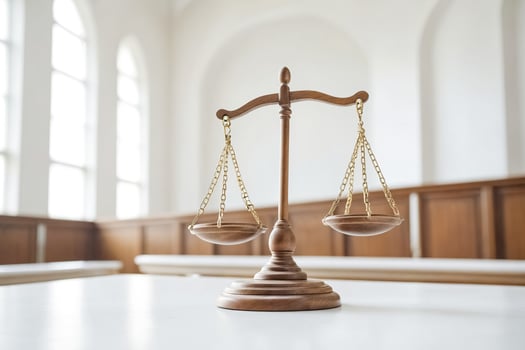 Wooden Scales of Justice on White Table photo