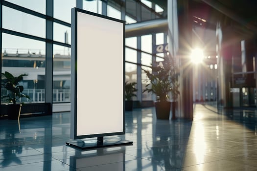 Mockup vertical billboard stand, digital lightbox standing in company's lobby photo