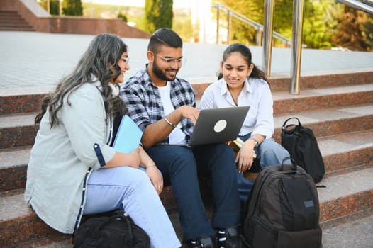 Group of Indian or Asian college students in the campus photo