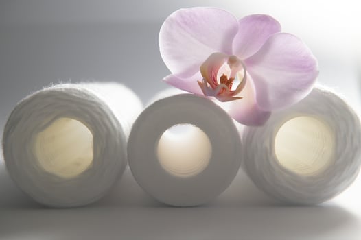 filter cartridges for water on a white background. Installation of reverse osmosis water purification system. photo