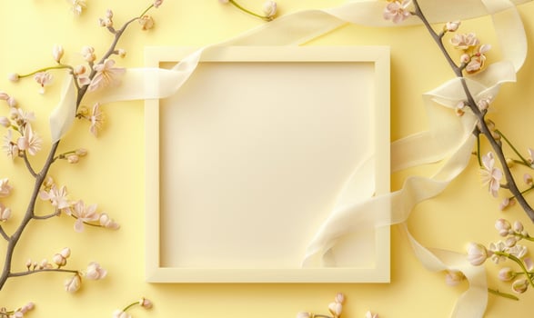 White blank card in an ivory frame on a pastel yellow background photo