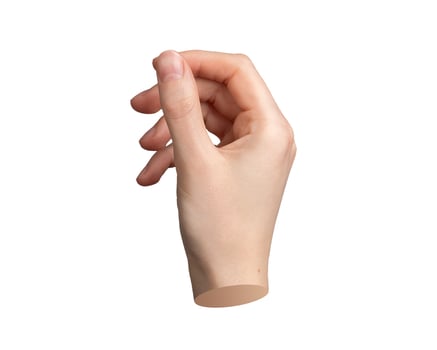 Hand gesture, sign Pinch, holding thin smth isolated on white background photo