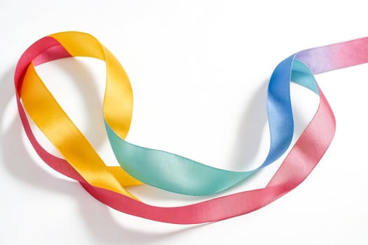 Colorful Satin Ribbons On White Background photo