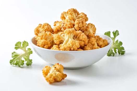 Roasted Cauliflower Florets in White Bowl photo
