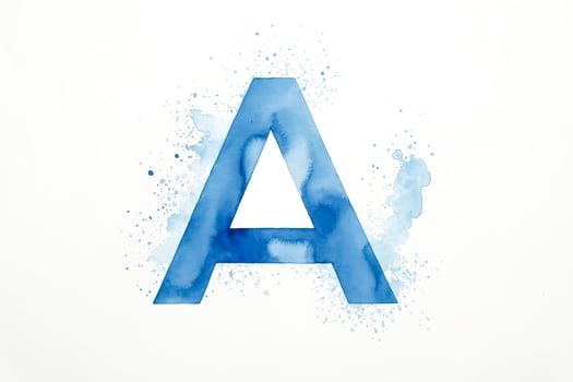 Watercolor letter A with blue paint splatters photo
