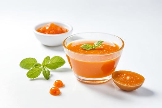 Glass of Orange Juice with Fresh Mint and Fruit Pulp photo