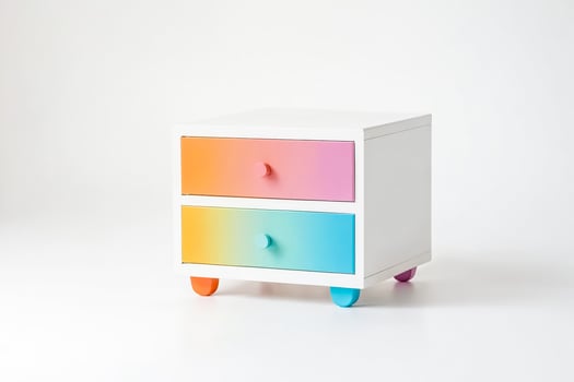 White Nightstand with Colorful Drawers and Knobs photo
