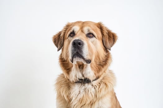 Close-up Portrait of a Golden Retriever with a Serious Expression photo