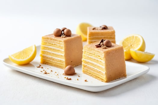 Delicious layered cake with lemon slices photo
