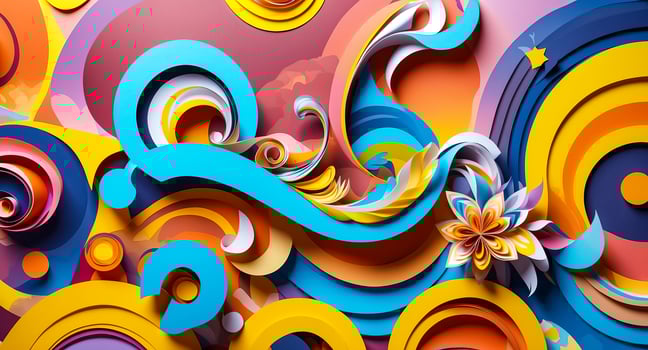 Abstract Paper Art with Colorful Shapes and Flowers photo