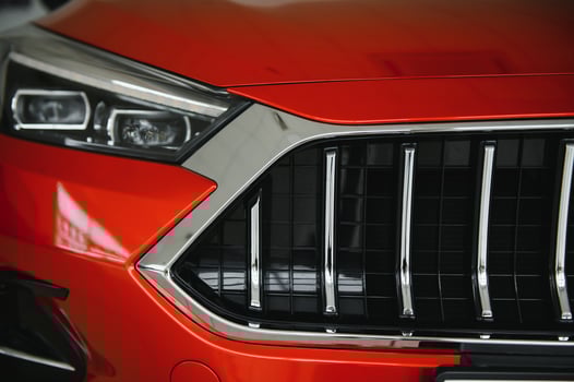 elements of the design of a modern car in a car showroom photo