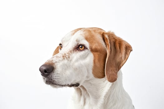 Portrait of a White and Brown Dog with Golden Eyes photo