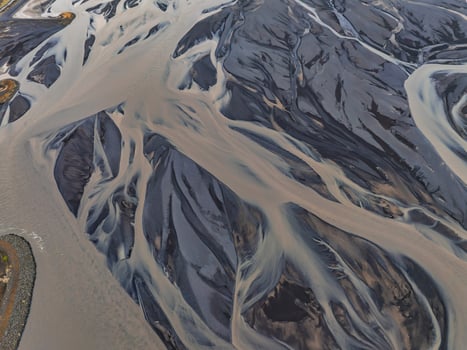 Aerial View of River Delta with Intricate Waterways in Iceland photo