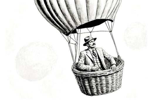 Man in Hot Air Balloon with Clouds in the Background photo