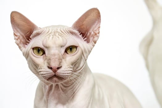 Close-up Portrait of a White Hairless Cat with Intense Eyes photo