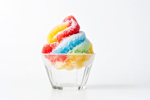 Rainbow Shaved Ice in Glass Bowl photo