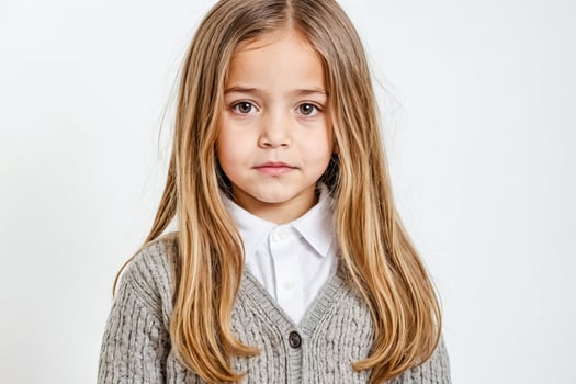 Young Girl with Long Blonde Hair in a Gray Sweater photo