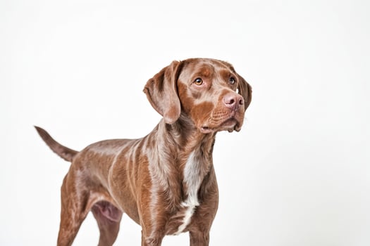 Brown and White Dog on White Background photo