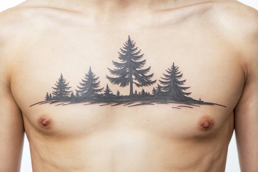 Man with pine trees tattoo on chest photo