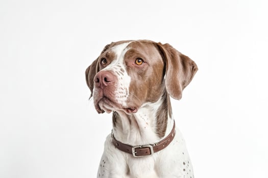 Brown and White Dog with Brown Leather Collar photo