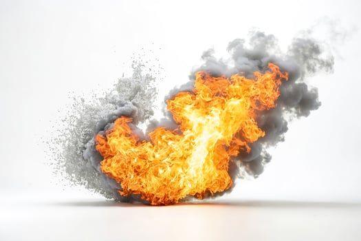 Fire and Smoke Explosion on White Background photo