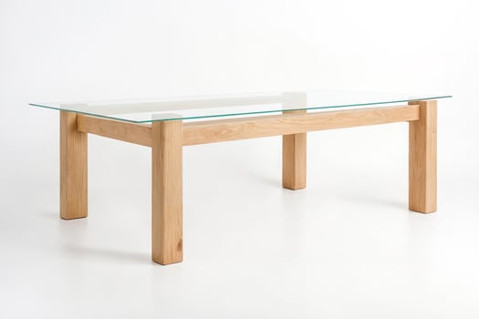 Modern Glass Top Dining Table with Wooden Legs photo