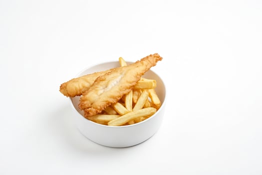 Fish and Chips in White Bowl photo