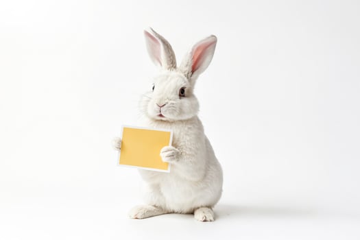 White rabbit holding a yellow card photo