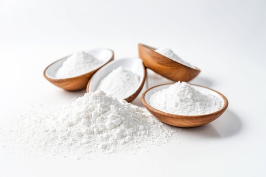 White Powder in Wooden Bowls on White Background photo