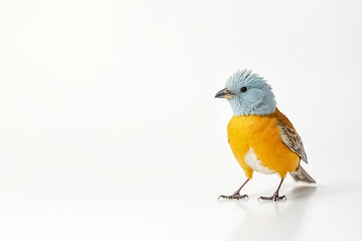 Yellow and Blue Bird on White Background photo