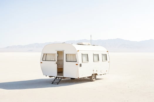 White Camper Van in the Desert photo