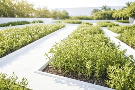 White Concrete Pathway With Lush Green Bushes photo