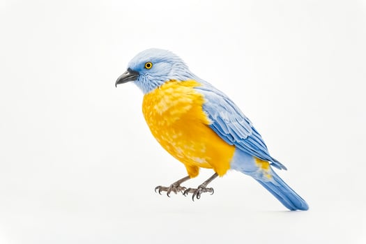 Blue and Yellow Bird on White Background photo