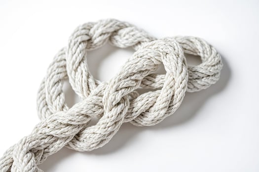 White rope knot on white background photo
