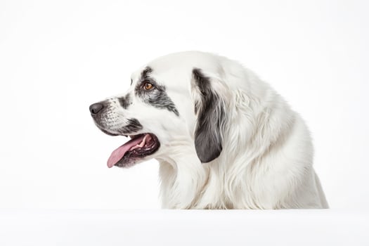 Portrait of a White Dog with Black Patches Looking to the Left photo